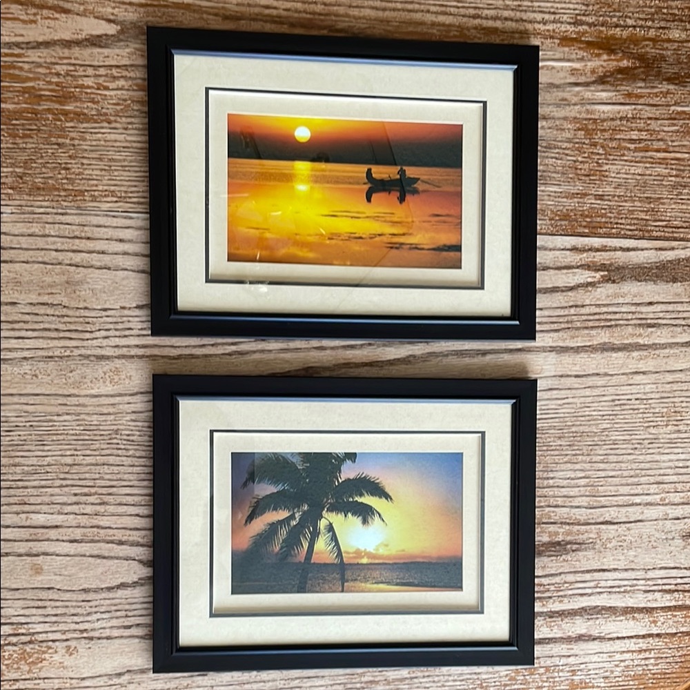 Set of two beach framed prints tropical coastal California Hawaii Florida